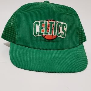 Vintage 80s Boston Celtics Corduroy Truckers hat
